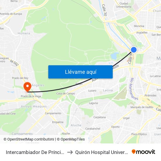 Intercambiador De Príncipe Pío to Quirón Hospital Universitario map