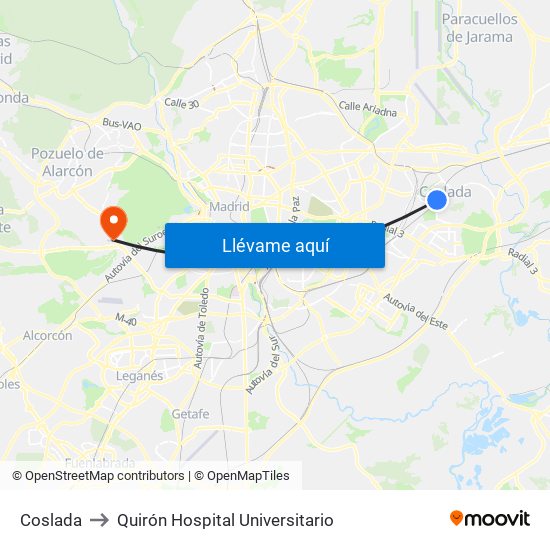 Coslada to Quirón Hospital Universitario map