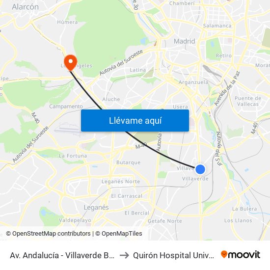 Av. Andalucía - Villaverde Bajo Cruce to Quirón Hospital Universitario map