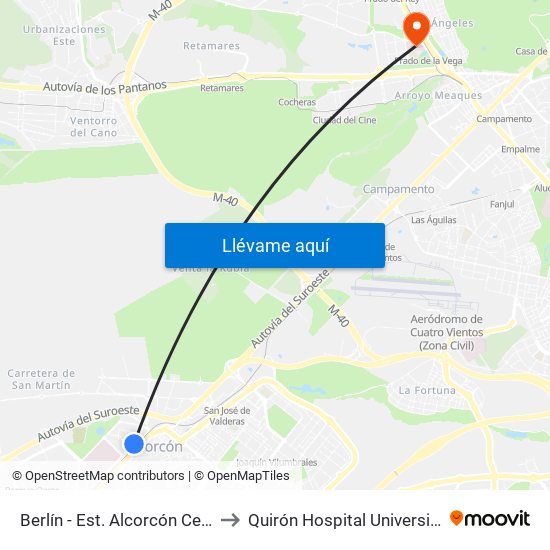 Berlín - Est. Alcorcón Central to Quirón Hospital Universitario map