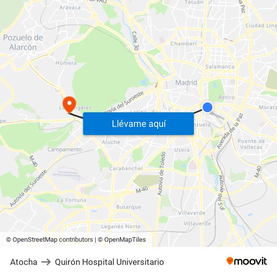 Atocha to Quirón Hospital Universitario map