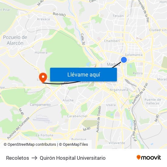 Recoletos to Quirón Hospital Universitario map