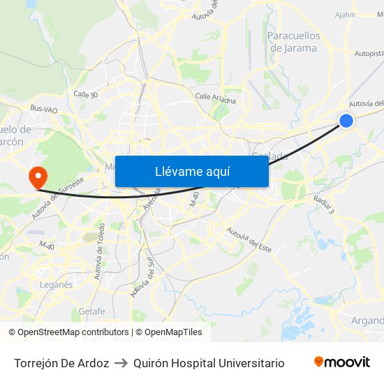 Torrejón De Ardoz to Quirón Hospital Universitario map