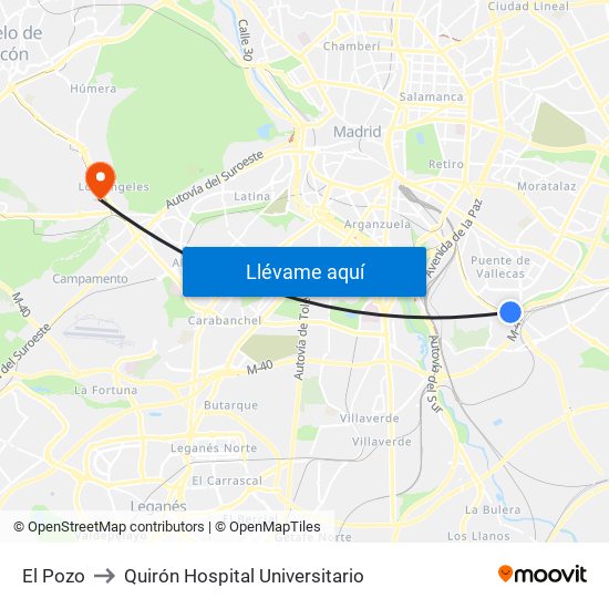El Pozo to Quirón Hospital Universitario map