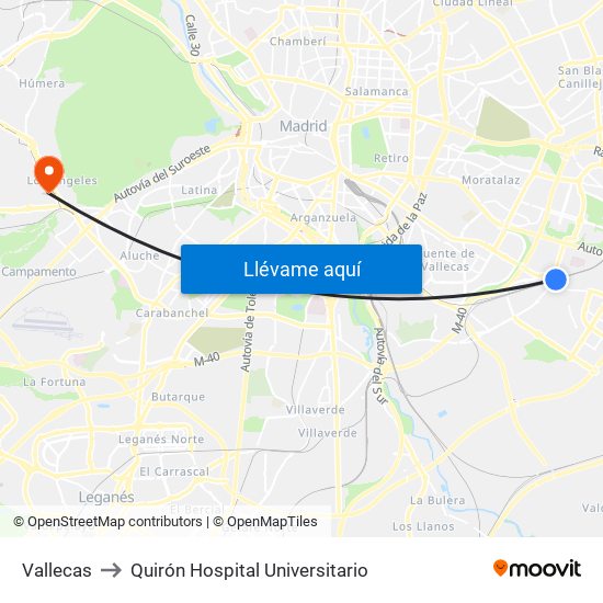 Vallecas to Quirón Hospital Universitario map
