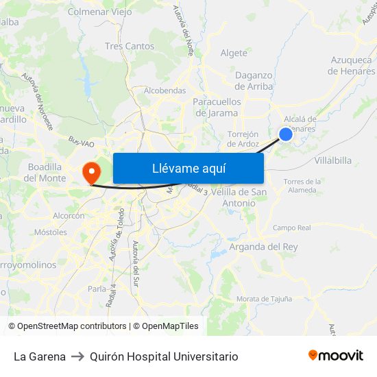 La Garena to Quirón Hospital Universitario map