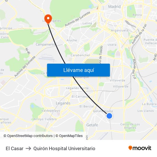 El Casar to Quirón Hospital Universitario map