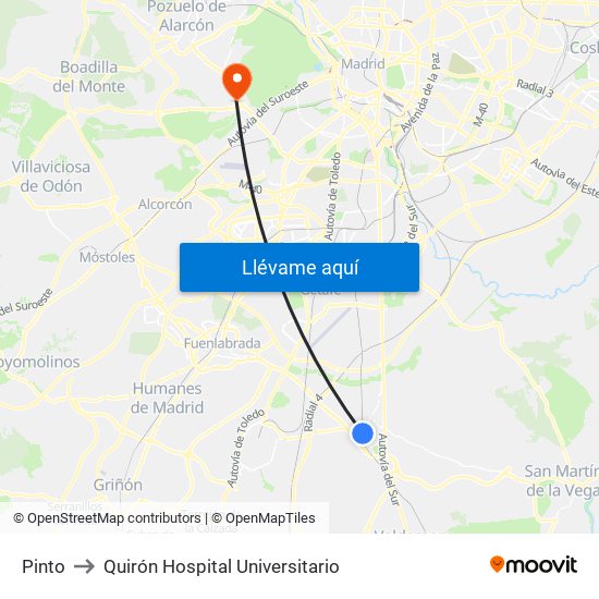 Pinto to Quirón Hospital Universitario map