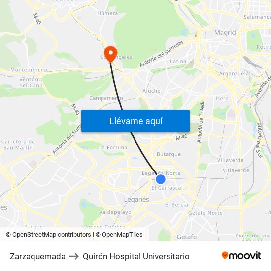 Zarzaquemada to Quirón Hospital Universitario map