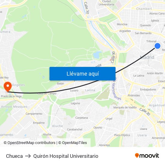 Chueca to Quirón Hospital Universitario map