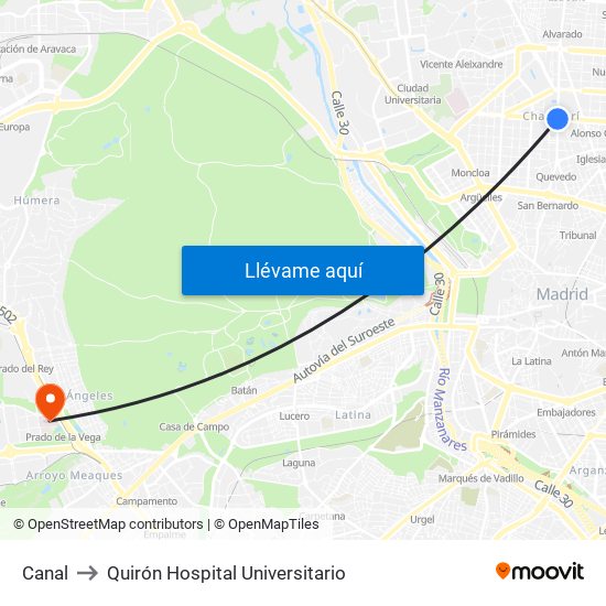 Canal to Quirón Hospital Universitario map