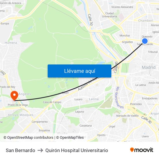 San Bernardo to Quirón Hospital Universitario map