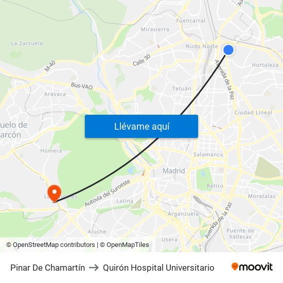 Pinar De Chamartín to Quirón Hospital Universitario map