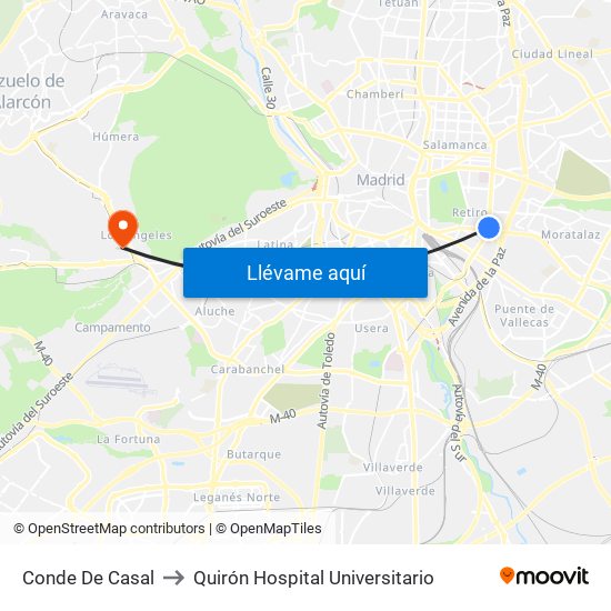 Conde De Casal to Quirón Hospital Universitario map