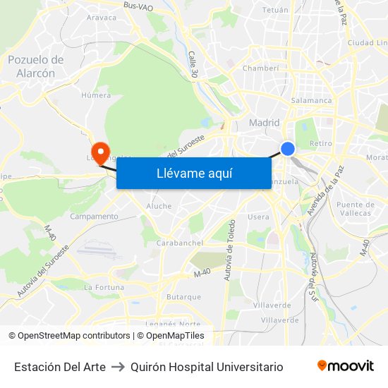 Estación Del Arte to Quirón Hospital Universitario map