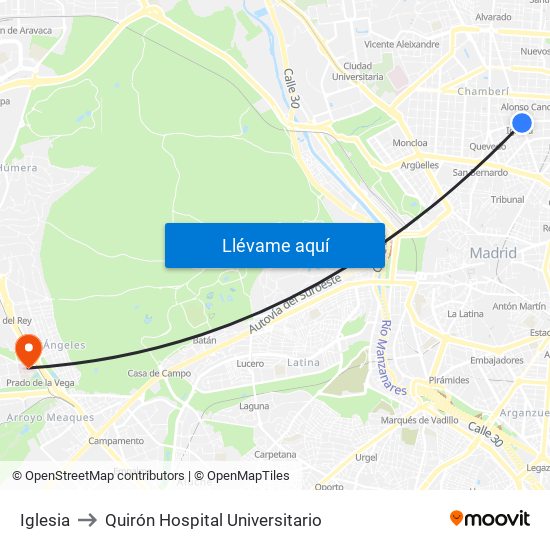 Iglesia to Quirón Hospital Universitario map