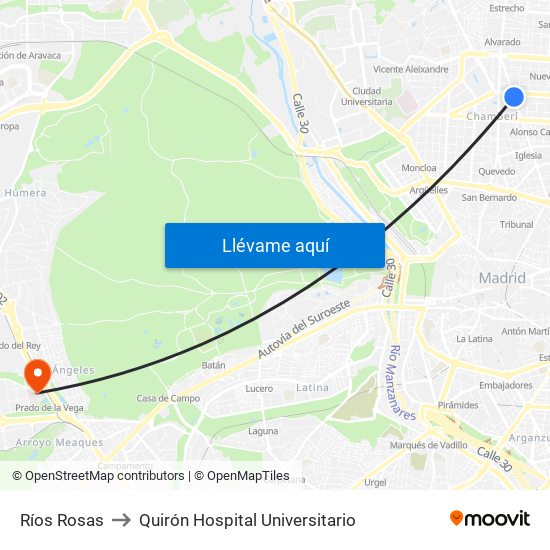 Ríos Rosas to Quirón Hospital Universitario map
