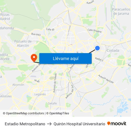 Estadio Metropolitano to Quirón Hospital Universitario map
