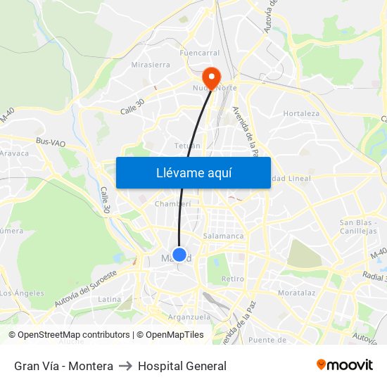 Gran Vía - Montera to Hospital General map