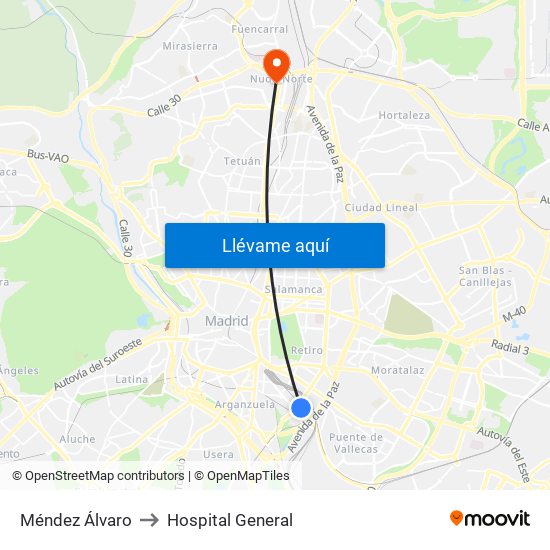 Méndez Álvaro to Hospital General map