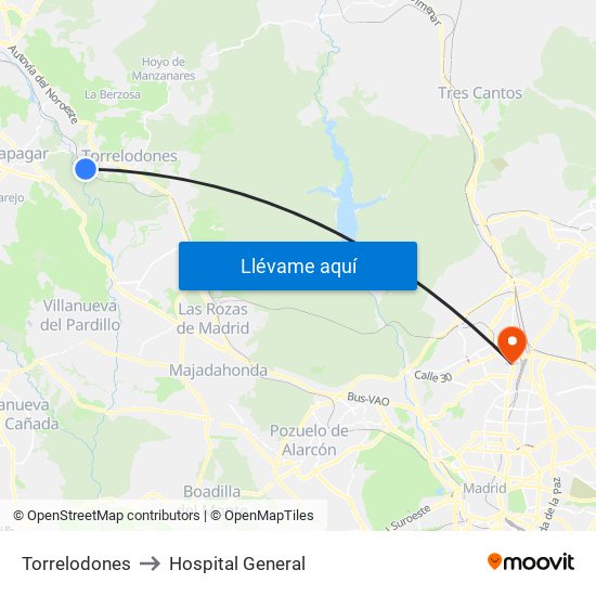 Torrelodones to Hospital General map