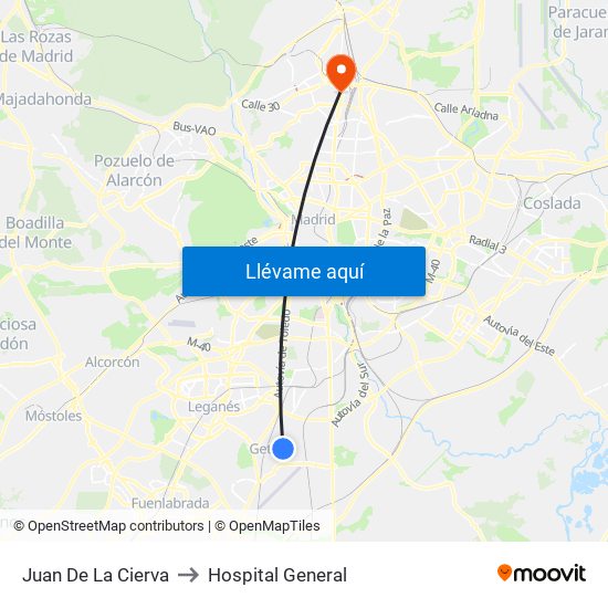 Juan De La Cierva to Hospital General map