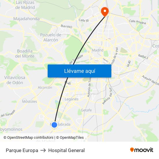 Parque Europa to Hospital General map