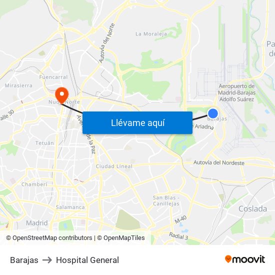 Barajas to Hospital General map