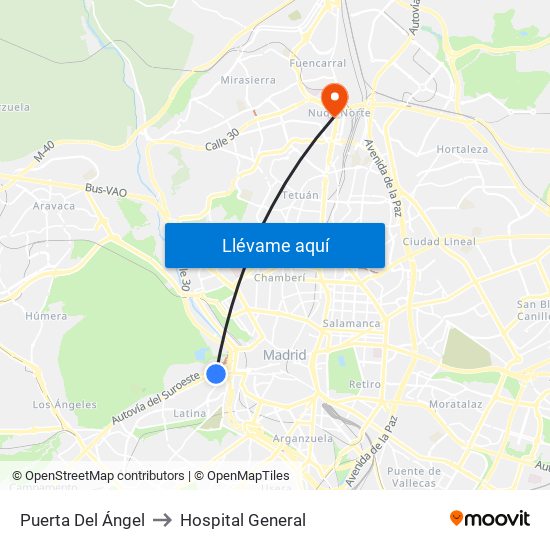 Puerta Del Ángel to Hospital General map