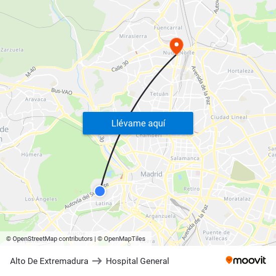 Alto De Extremadura to Hospital General map