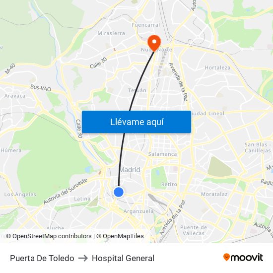 Puerta De Toledo to Hospital General map