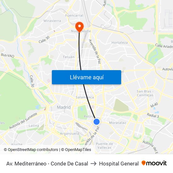 Av. Mediterráneo - Conde De Casal to Hospital General map