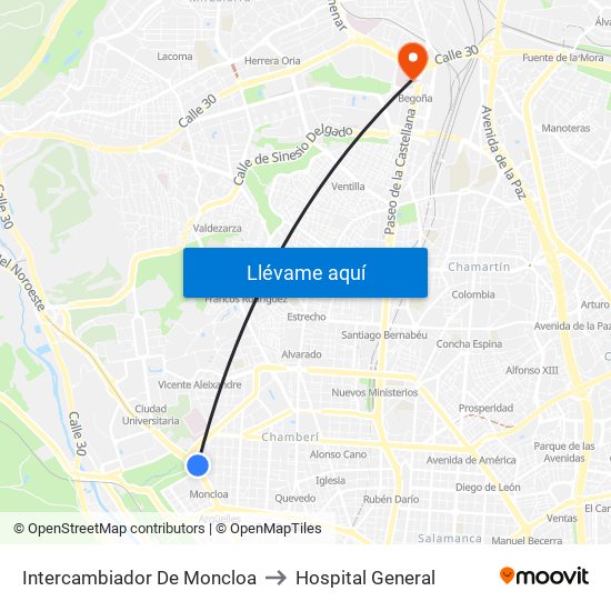 Intercambiador De Moncloa to Hospital General map