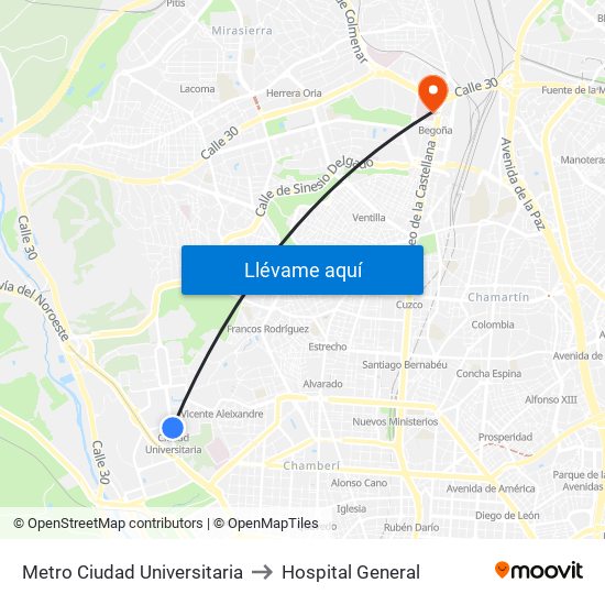 Metro Ciudad Universitaria to Hospital General map