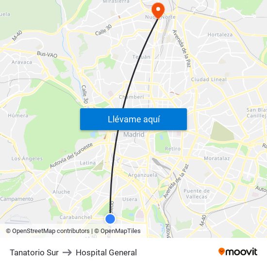 Tanatorio Sur to Hospital General map
