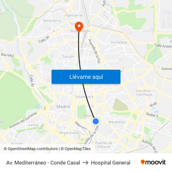 Av. Mediterráneo - Conde Casal to Hospital General map