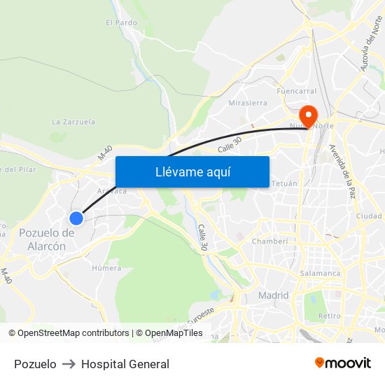 Pozuelo to Hospital General map