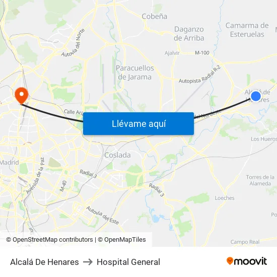 Alcalá De Henares to Hospital General map