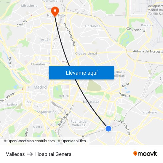 Vallecas to Hospital General map