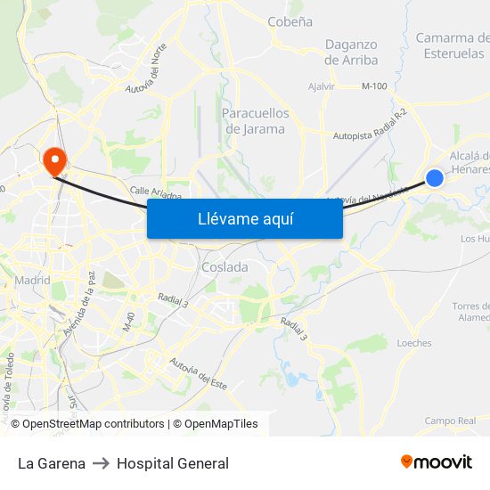 La Garena to Hospital General map