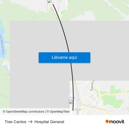 Tres Cantos to Hospital General map