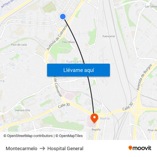 Montecarmelo to Hospital General map