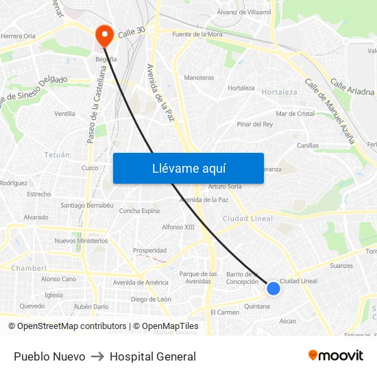 Pueblo Nuevo to Hospital General map