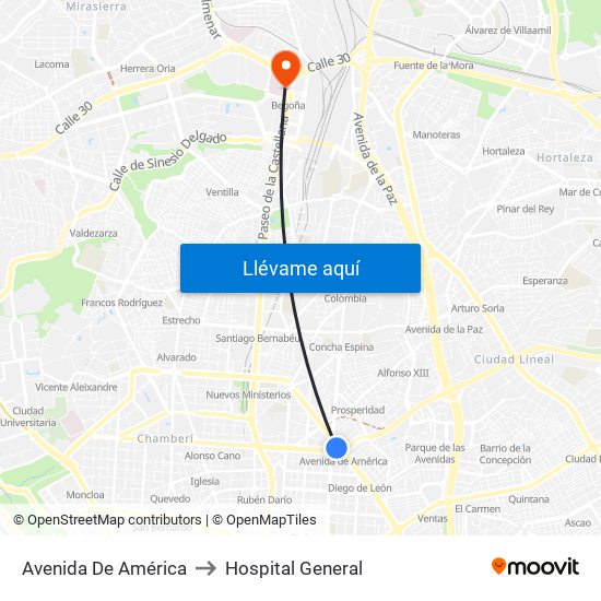 Avenida De América to Hospital General map