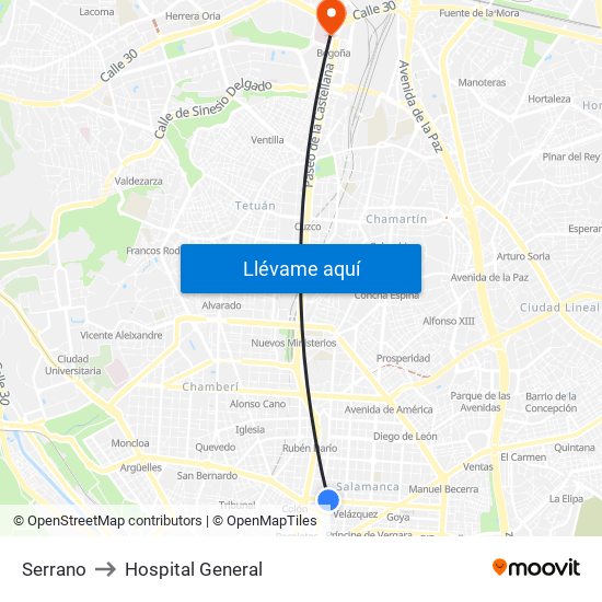 Serrano to Hospital General map