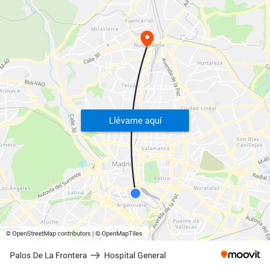 Palos De La Frontera to Hospital General map