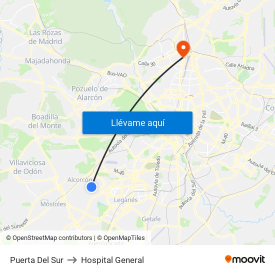 Puerta Del Sur to Hospital General map