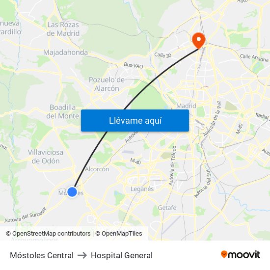 Móstoles Central to Hospital General map