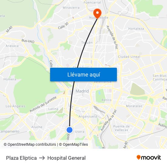Plaza Elíptica to Hospital General map