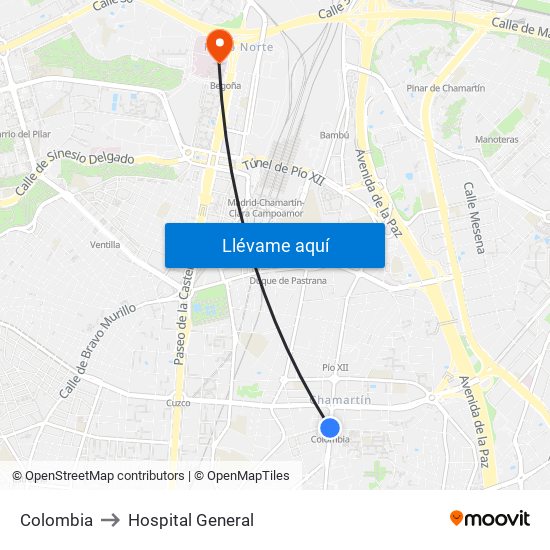 Colombia to Hospital General map